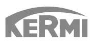 Kermi-Logo in grauer Schrift auf hellem Hintergrund, mit einem abgerundeten Bogen, der über dem Schriftzug verläuft. Der Schriftzug ist klar und in Großbuchstaben gestaltet.