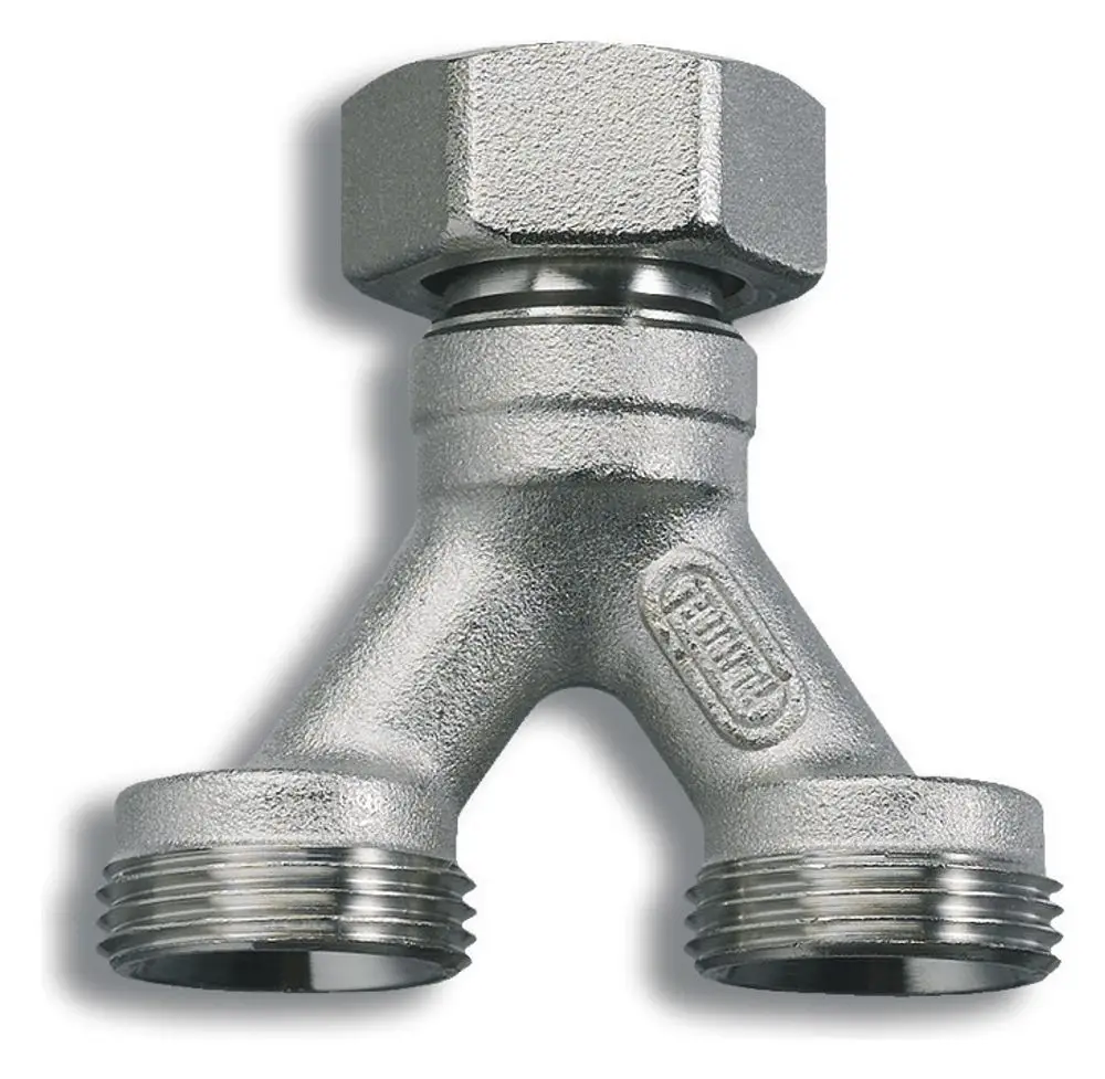 Verzweigungsstück aus Metall mit zwei Außengewinden, geeignet für Sanitärinstallationen, Marke Kermi.