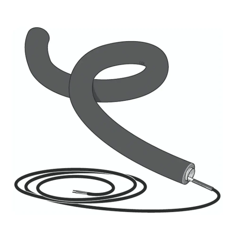 Flexibles Heizband von NIBE, das in einer gewellten Form angeordnet ist, mit einem Anschluss am Ende und einer separaten Kabelwicklung im unteren Bereich.