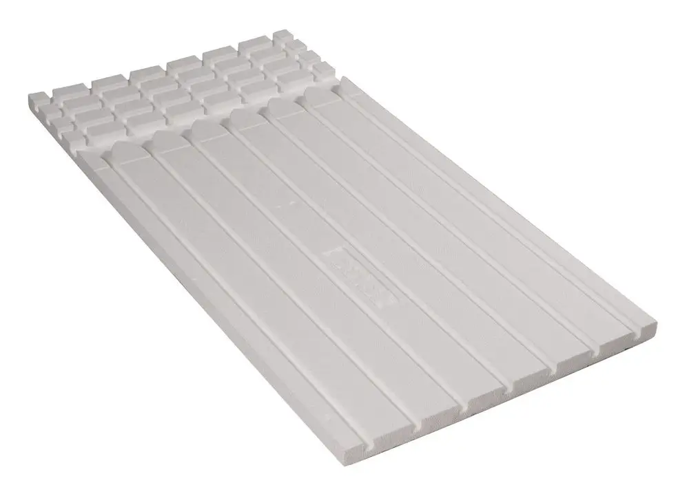 Weißer Kermi-Trockenbauplatte mit gerillter Oberfläche, geeignet für Wand- und Deckenverkleidungen. Flache Form, ideal für die schnelle Montage.