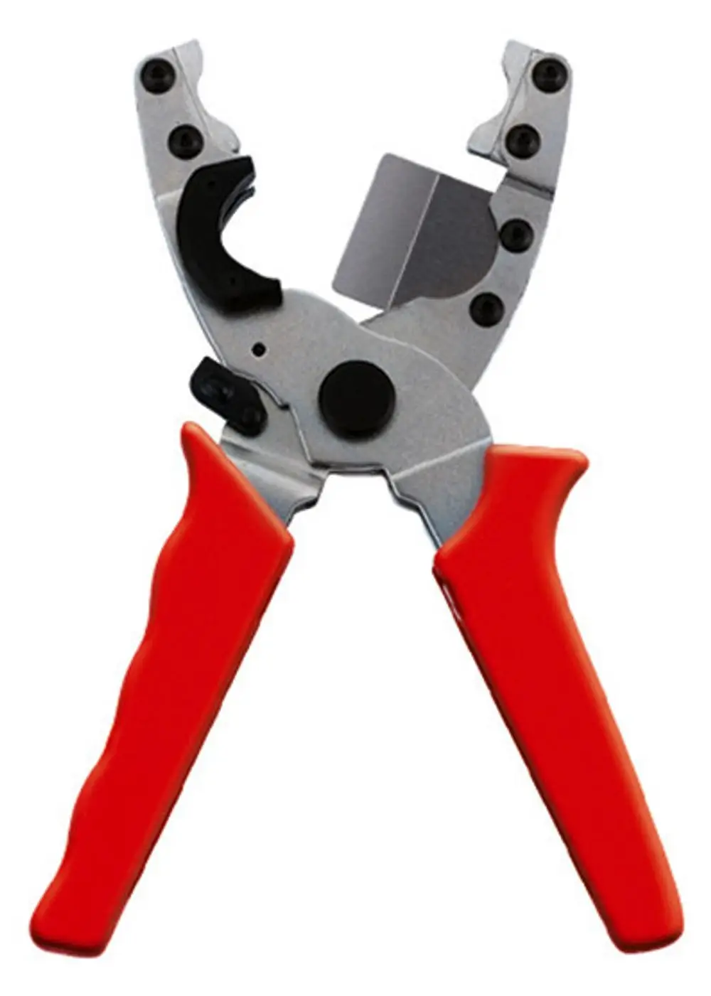 Rohrschneider mit roten Griffflächen und metallischem Schneidmechanismus, geeignet für Arbeiten im Heizungs- und Sanitärbereich, Hersteller: Kermi.