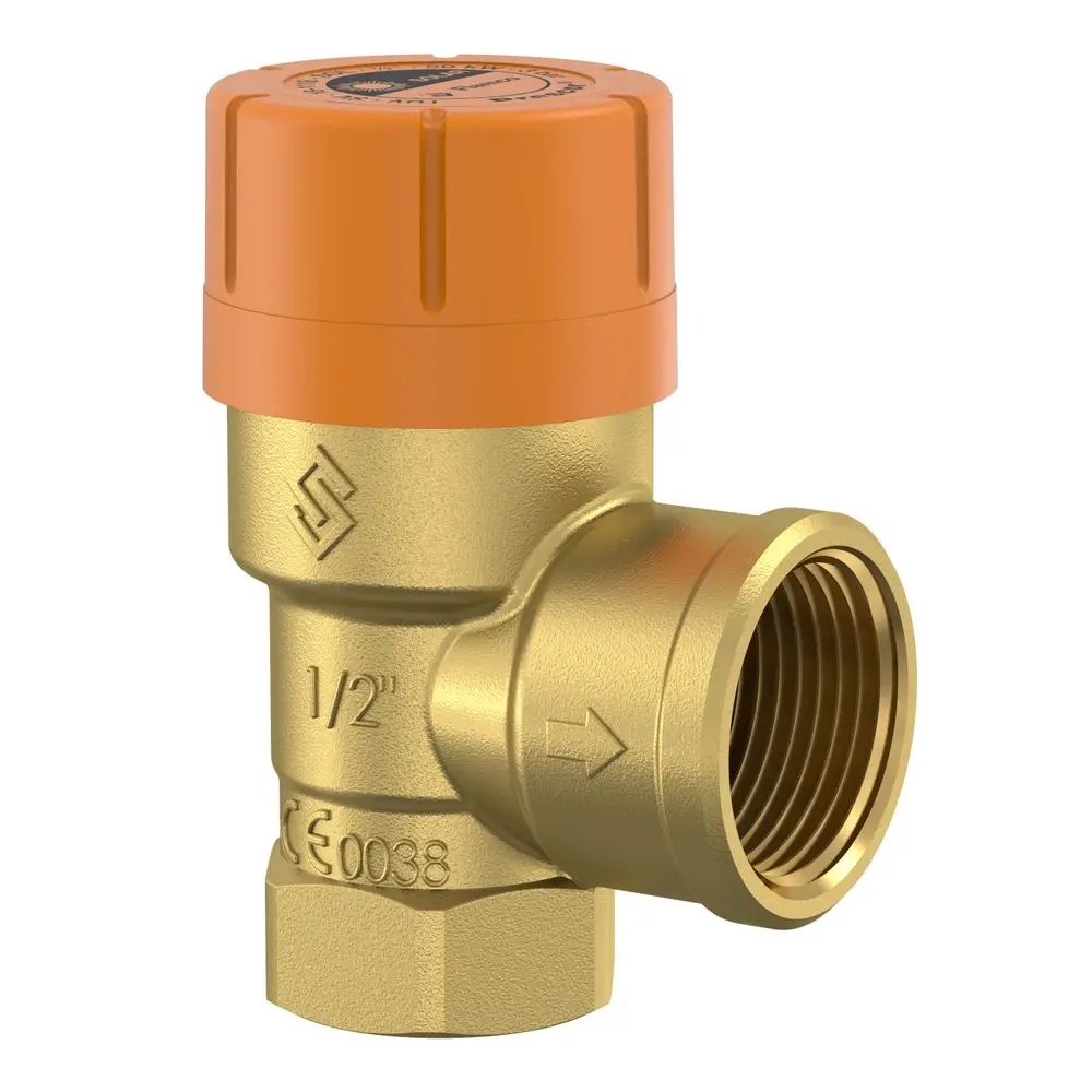 Sicherheitsventil mit orangefarbenem Deckel und Gewindeanschluss. Hergestellt von Flamco, geeignet für den Einsatz in Solaranlagen.