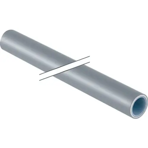 Graues Rohr mit glatter Oberfläche, mittig durchgeschnitten. Es handelt sich um ein Geberit PushFit-Systemrohr.