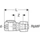 Technische Zeichnung eines Geberit-Produktes, das einen Übergang mit Darstellung von Maßen und Anschlussdetails zeigt. Sichtbare Bezeichnungen: d, L, Z, RpMF.