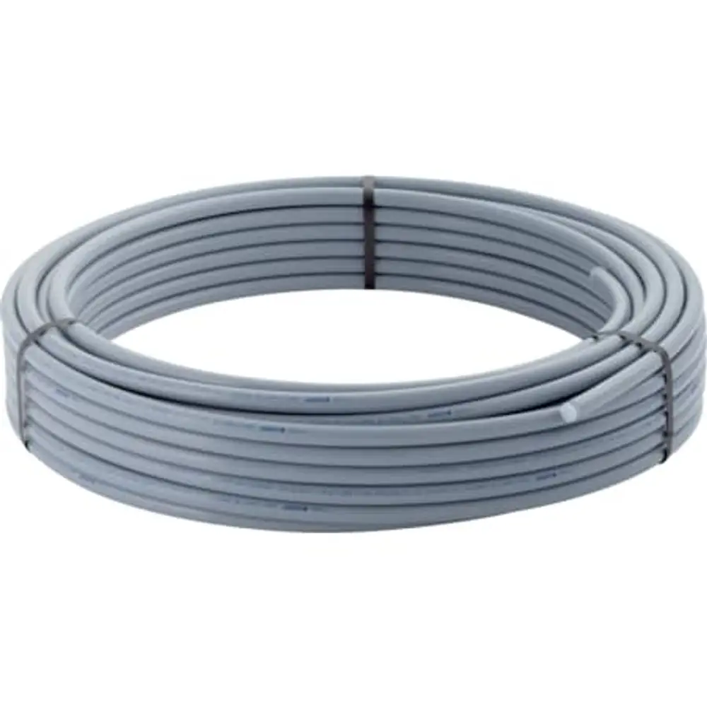 Geberit PushFit Systemrohr in rollenförmiger Anordnung, aus grauem Material, geeignet für verschiedene Installationen.