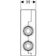 Schematische Darstellung eines FlowFit Kreuzungs-T-Stücks mit Dämmbox. Das Produkt stammt von Geberit und zeigt zwei runde Anschlüsse auf der Vorderseite.