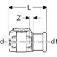 Technisches Diagramm eines Übergangsstücks von Geberit, dargestellt in der Draufsicht. Angaben zu Abmessungen und Durchmessern sind erkennbar.