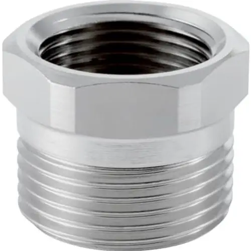 FlowFit-Übergang mit Innengewinde aus Metall, geeignet für Druckanwendungen. Produkt von Geberit für Verbindungen im Sanitärbereich.