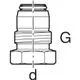 Gewindeanschluss mit Außengewinde, dargestellt in schematischer Form. Geberit Logo nicht sichtbar. Detaillierte technische Zeichnung zur Verbindungstechnik.