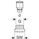Detailzeichnung einer FlowFit Anschlussverschraubung mit Außengewinde. Die Abmessungen sind schematisch dargestellt. Produkt von Geberit.