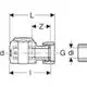 Geberit FlowFit Anschluss, gerade Ausführung mit Überwurfmutter, dargestellte Maße und Details zur Konstruktion sind im Diagramm zu erkennen.