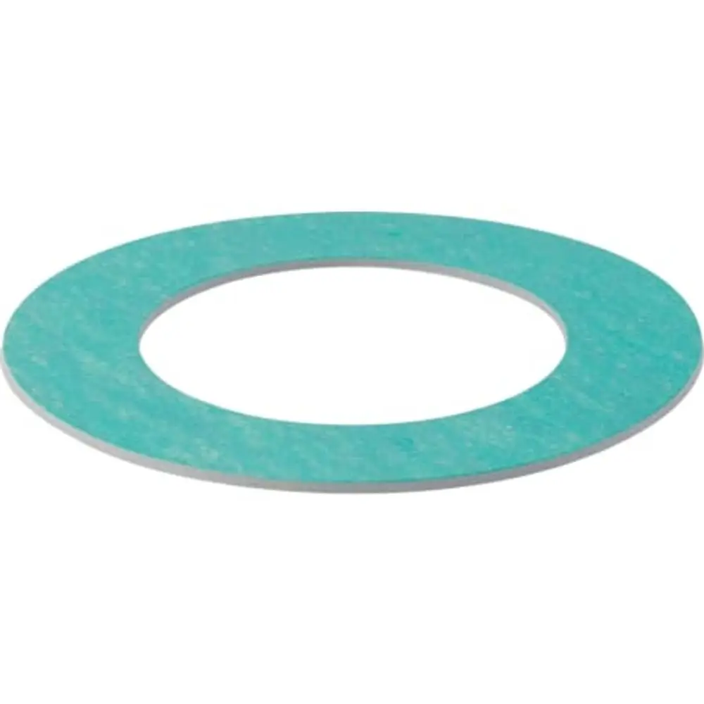 Flanschdichtung in hellem Blau mit innenliegendem Loch. Produkt von Geberit, verwendet zur Abdichtung von Rohrverbindungen in sanitären Anlagen.
