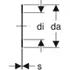 Schematische Darstellung einer Flanschdichtung mit Bezeichnungen für Innendurchmesser, Außendurchmesser und Stärke, möglicherweise für Anwendungen der Marke Geberit.