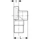 Technisches Diagramm eines Anschlusswinkels mit Schalldämmset von Geberit, seitliche Ansicht mit Maßlinien für präzise Installation.