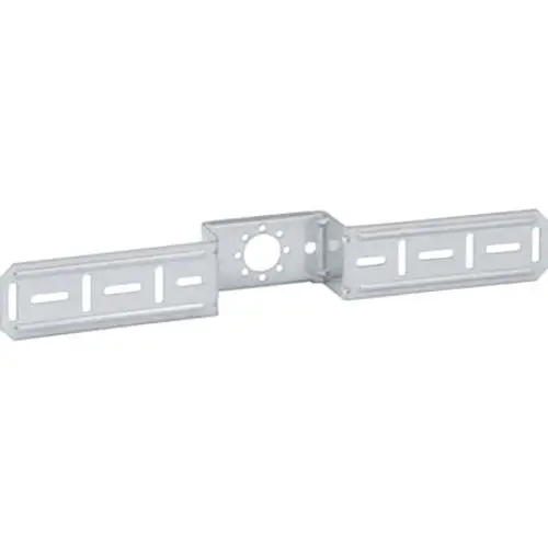 Montageplatte aus Metall mit zwei länglichen Armen und mittigem Befestigungspunkt, hergestellt von Geberit, geeignet für verschiedene Installationsanwendungen.
