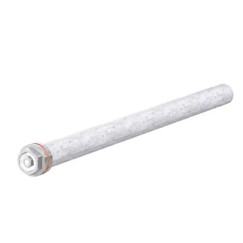 Austauschbare Magnesiumanode von Flamco, zylindrisch mit metallischem Anschluss für den Einsatz in Heizsystemen.