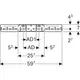 Geberit Montageplatte mit definierten Anschlussdistanzen. Enthält mehrere Befestigungslöcher. Klare Maßangaben sind im technischen Diagramm dargestellt.