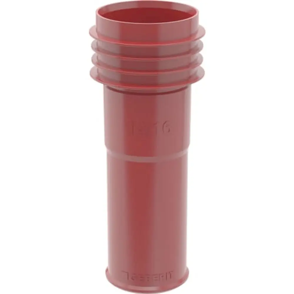 Rote Geberit-Hülse zur Markierung für Schutzrohre, mit einer glatten Oberfläche und einem gestuften Design an der oberen Kante.