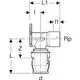 PushFit Anschlusswinkel von Geberit, 90° gebogen, bietet eine Verbindungslösung mit klaren Dimensionen und einem robusten Design für Rohrinstallationen.