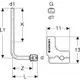 Geberit Rohranschlussbogen mit Dämmbox, 90-Grad-Bogen und Anschlussverschraubung für Eurokonus, dargestellt in technischem Diagramm mit Maßangaben.
