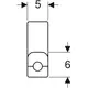 Metallrohr-Anschlussbogen mit Dämmbox und Anschlussverschraubung, Geberit, in schematischer Darstellung, mit Maßangaben für Breite und Höhe.