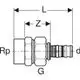 Geberit Übergangsverschraubung mit Innengewinde, schematische Darstellung mit Maßangaben für L, Z, Rp, G und d. Technische Details zur Verbindung von Rohrleitungen.