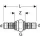 Mepla-Verschraubung von Geberit, mit zwei Anschlussstellen und einer zentralen Verbindung, dargestellt in schematischer Ansicht. Keine Maße oder spezifische Details erkennbar.