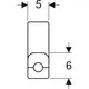 Geberit Metallrohr-Anschlussbogen in schematischer Darstellung mit zwei Abmessungen. Seitenansicht zeigt eine Verbindung mit Dämmbox und Anschlussverschraubung.