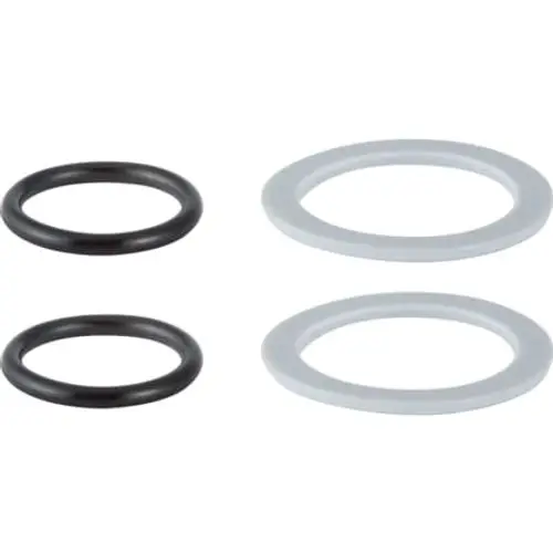 Vier O-Ringe in schwarz und transparent, verwendet in sanitärtechnischen Anwendungen, passend für Geberit Produkte.