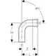 Geberit Edelstahlbogen mit Einschubende, verbunden durch einen Bogen. Abmessungen und Details sind im technischen Diagramm dargestellt.