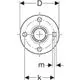 Geberit Edelstahl Flansch mit Pressmuffe, abgebildet in Draufsicht. Maße und spezifische Details sind nicht angegeben. Geometrische Formen und Montagepunkte sind sichtbar.