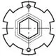 Logo oder Symbol mit hexagonalen und kreisförmigen Elementen, möglicherweise im Zusammenhang mit einer technischen Anwendung oder Produkt von Geberit.