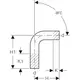 Mapress Edelstahl Passbogen mit gerader Form und gebogenem Abschnitt, skizziert mit Maßen und Details zur Bogenform, hergestellt von Geberit.