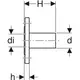 Flansch mit Einschubende, gefertigt aus Edelstahl, mit einem runden, flachen Kopf und einer passenden Öffnung. Produkt von Geberit. Technische Zeichnung zeigt Maße und Details.