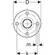 Geometrische Darstellung eines Flansches mit vier Befestigungslöchern, mittigem Durchmesser und Kennzeichnung für Maße, hergestellt von Geberit.