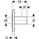 Geberit Flansch mit Einschubende, technische Zeichnung mit Abmessungen für Montage und Verbindungselemente, dargestellt in einem klaren, schematischen Format.