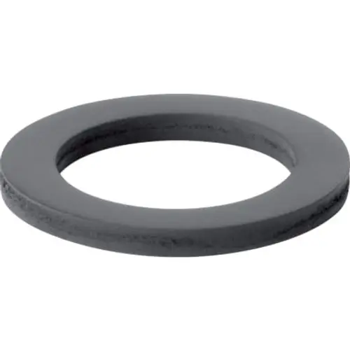 Schwarze Flachdichtung aus EPDM von Geberit, kreisförmig mit einem inneren Durchmesser, geeignet für verschiedene Dichtungsanwendungen in der Sanitärtechnik.