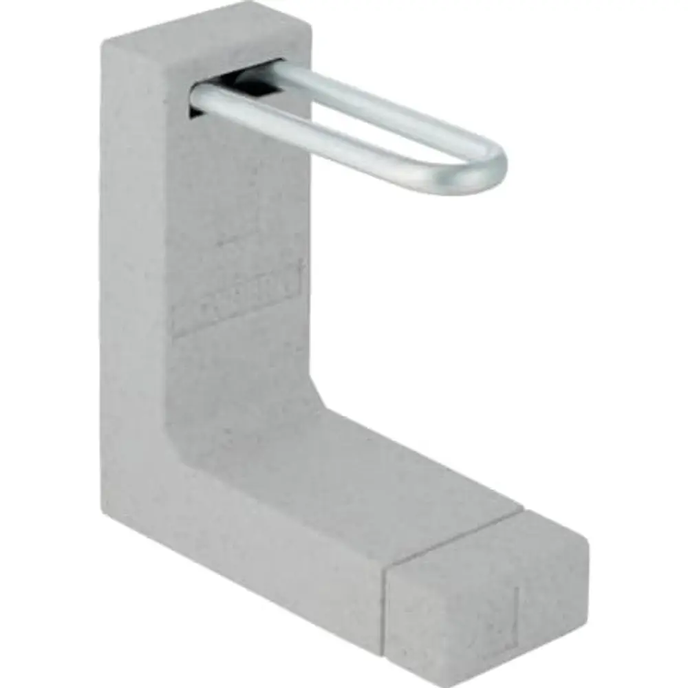 Anschlussbox in grauer Farbe mit U-förmigem Metallbügel, hergestellt von Geberit, zur Verfügungstellung eines Anschlusses für Rohrsysteme.