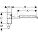 Geberit Anschlussbox mit einer seitlichen Verbindung und mehreren Maßen, dargestellt in einem technischen Schema mit eingezeichneten Dimensionen.