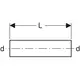 Verzinkter Rohrnippel in gerader Form mit zwei Verbindungsmöglichkeiten. Geberit Markensymbol nicht sichtbar. Einheitliche Darstellung, Standarddimensionen.