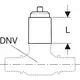 Technisches Diagramm einer Spindelverlängerung für einen Kugelhahn, inklusive Maßangaben und der Bezeichnung "DNV", hergestellt von Geberit.