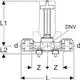 Geberit Kugelhahn mit Dämmung und Befestigung, schematische Zeichnung in Draufsicht mit Maßlinien für L1, L2, d, Z und L.