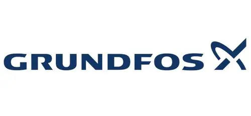 Logo von Grundfos in blauer Schrift, das den Markennamen klar und modern darstellt.
