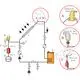Diagramm eines Sicherheitsventils von Flamco, das Teil eines Druck- und Temperaturregelsystems ist. Es zeigt Verbindungselemente und unterschiedliche Komponenten mit Ventilen und Druckanzeigen.