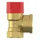 Rot-goldenes Sicherheitsventil mit male und female Anschluss, hergestellt von Flamco, für Druckregulierung in Rohrleitungssystemen.