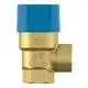 Sicherheitsventil von Flamco, mit blauem Deckel und goldfarbener Verbindung, für Trinkwasseranwendungen. Sichtbare Schraubanschlüsse ohne spezifische Maße.