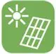 Symbol für Solarenergie mit einer Sonne und einem Solarpanel auf grünem Hintergrund. Flamco bietet Lösungen für erneuerbare Energien an.