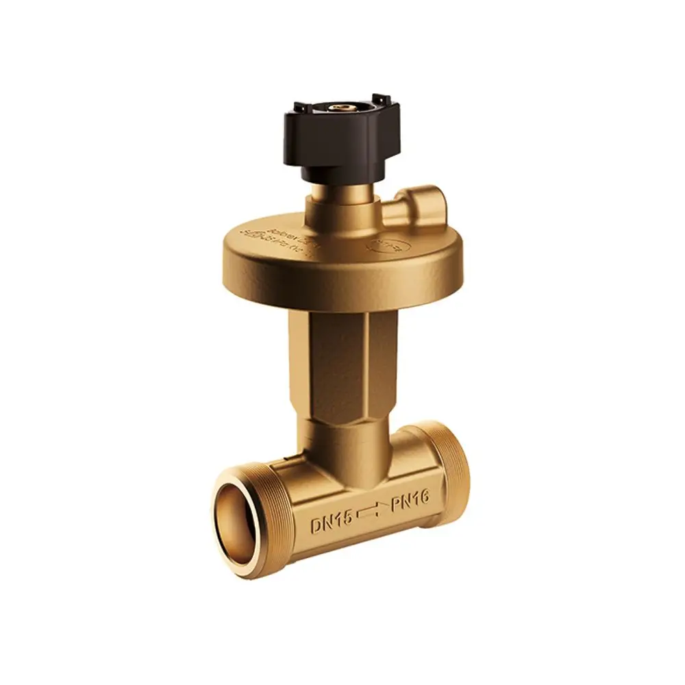 Bronzene Regelarmatur von Flamco mit Anschluss für Rohrleitungen, konzipiert für die Regelung von Druck und Durchfluss in wasserführenden Systemen.