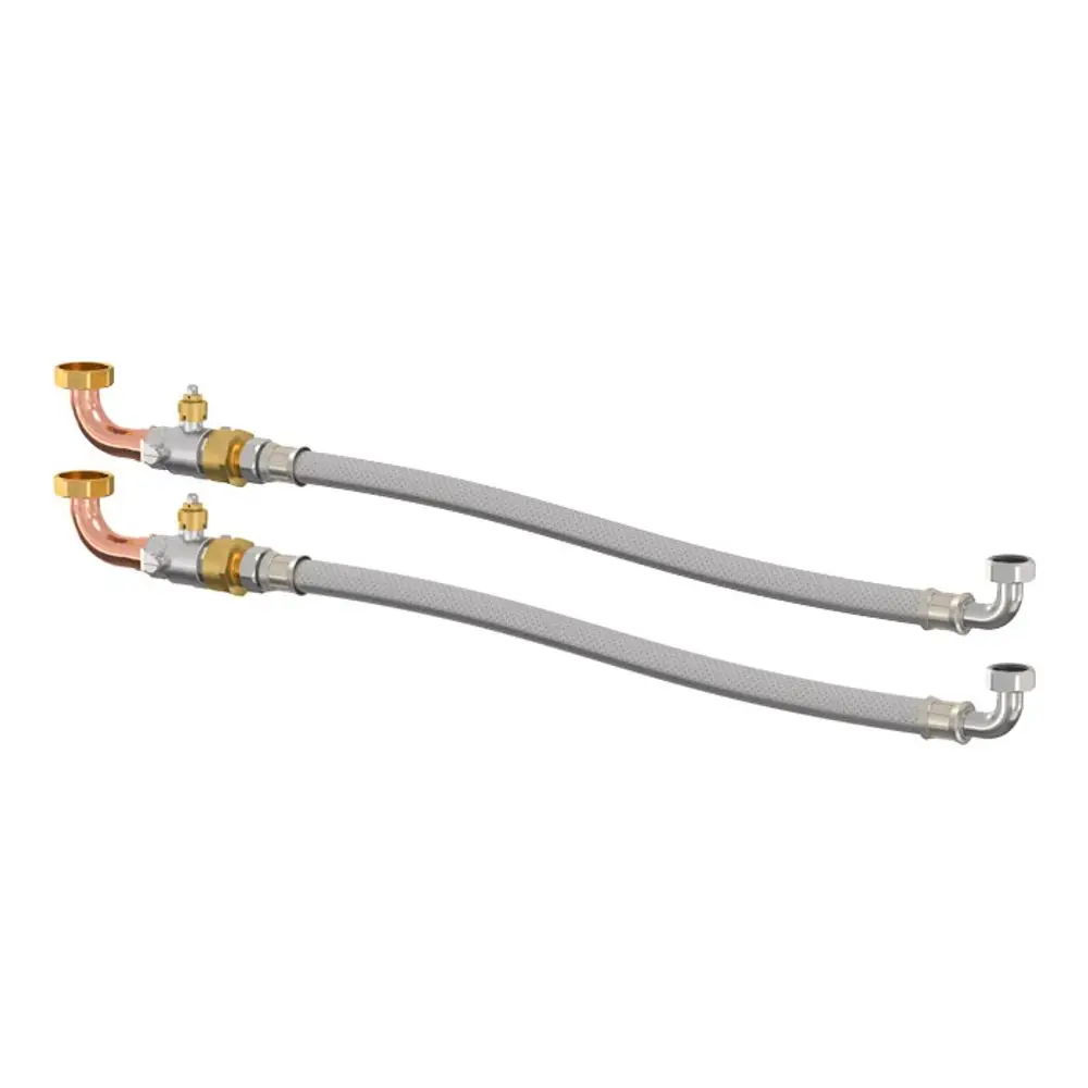 Flexible Anschlussgruppe mit zwei Schläuchen, einem aus Kupfer und einem aus Metall, für eine Druckhalteautomatik von Flamco.