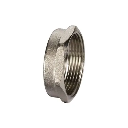 Einfache Überwurfmutter aus Messing mit Innengewinde, verwendet für den Anschluss von Flamco Pumpen-Kugelhähnen, robust und funktional gestaltet.